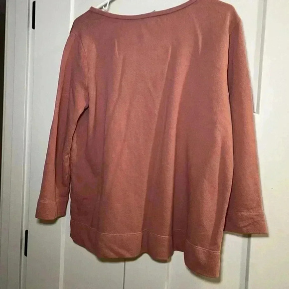 Loft Outlet Peach Pink 3/4 Sleeve Embroidered Floral Sweatshirt Women’s Size L - Picture 4 of 7